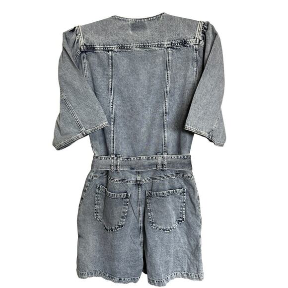 Driftwood NWOT Quilted Romper Belted Waist V Neck Denim Acid Wash Size Small - Picture 7 of 12